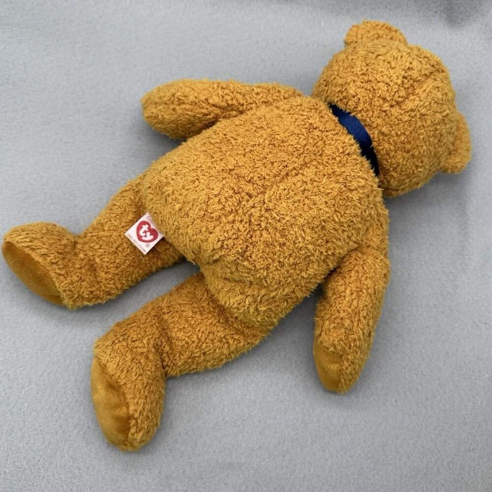 Teddy Bear Fuzz Brown Blue Bow Tie 1999 Plush Stuffed Toy 13" TY Beanie Buddies - Picture 4 of 13